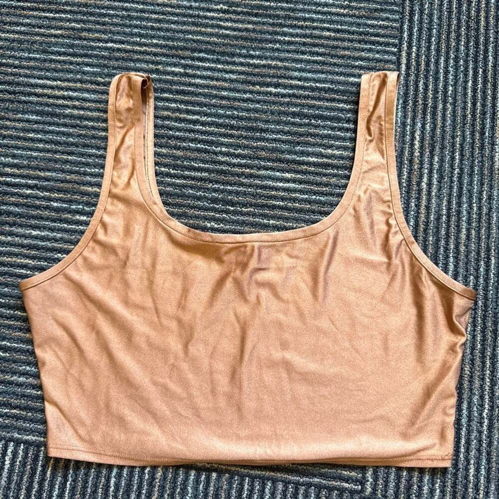 Women's Metallic Rose Gold Scoop Neck Crop Tank Top